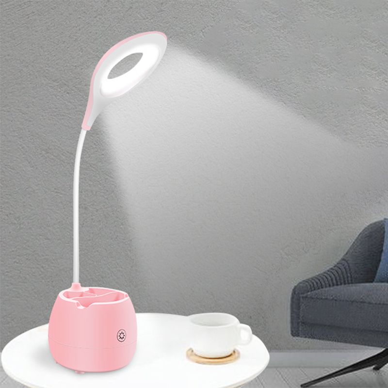 Blue/Pink/White/Yellow LED Desk Light with Brush Pot USB Charging Touch Sensor Desk Lamp with Flexible Arm