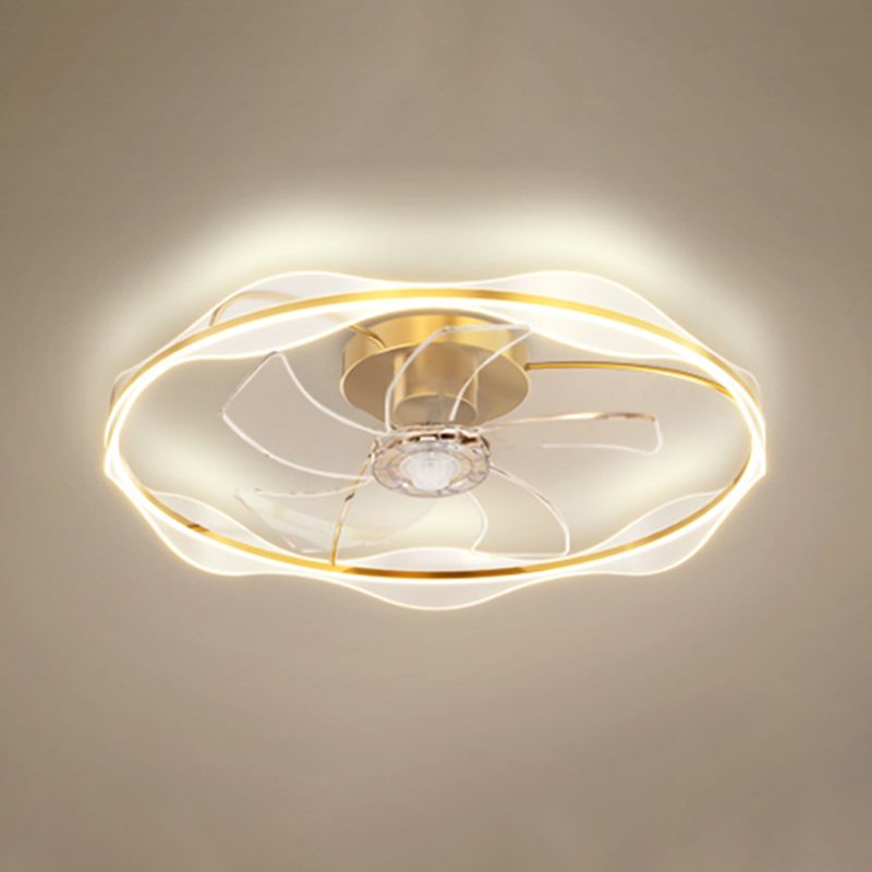 Modern LED Round Ceiling Fan Metal in Gold Finish Fan Light Fixture