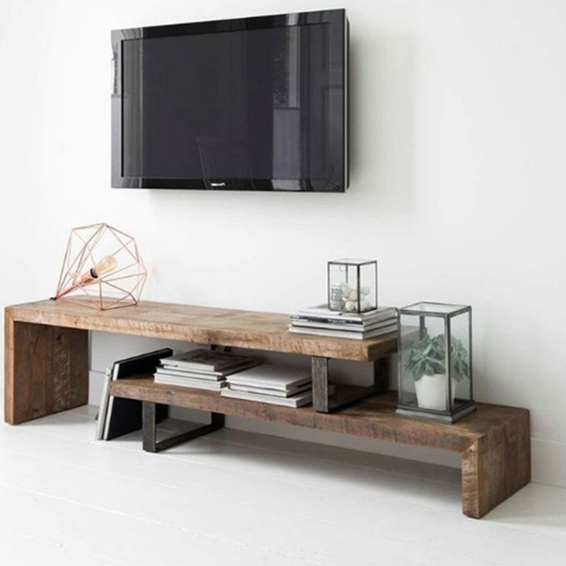 17.72"H TV Stand Open Storage Industrial Style TV Console with 2-shelf