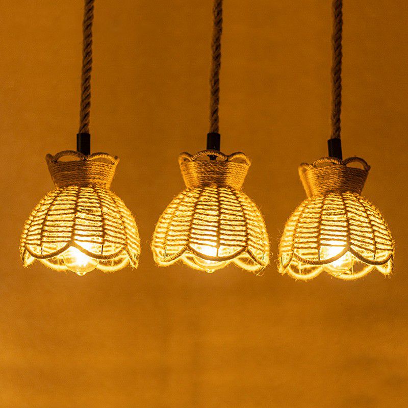 Ronde/lineaire bistro-clusterkom hanger boerderij hennep 3/6-head bruine multi hanging lamp met geschulpte afwerking