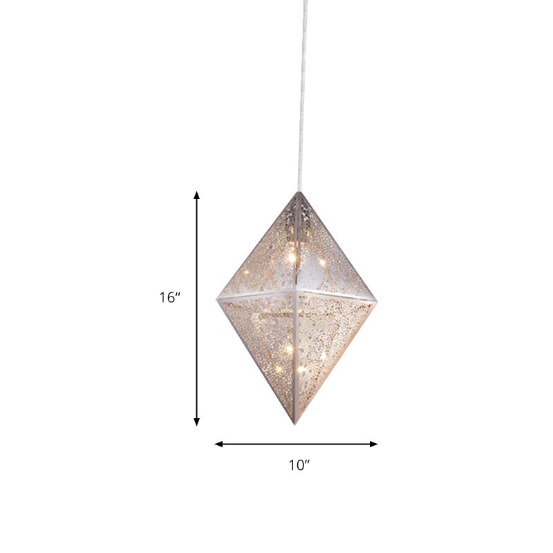 1 Bulb Pendant Lighting with Diamond Metal Shade Post-Modern Chrome Hanging Ceiling Light, 10"/14"W