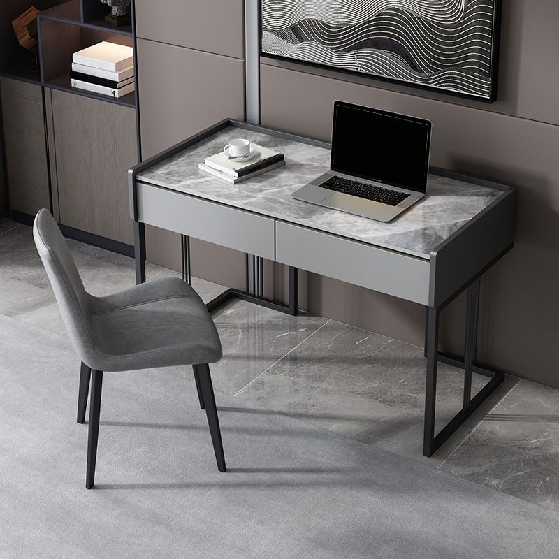 Contemporary Computer Desk Antique Finish Rectangular Office Desk with Metal Legs