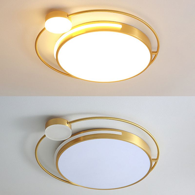 Circle Shape Flush Light Modern Style Metal 2 Lights Flush Mount in Gold