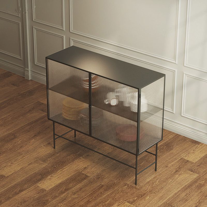 Modern Steel Curio Cabinet 13.5" W Standard Black Cabinet for Dining Room