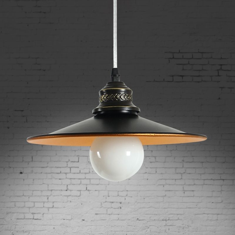 Saucer Plafond de plafond pendant lampe industrielle 1-Bulb Restaurant Suspension Éclairage en noir, 8,5 "/ 14,5" de large