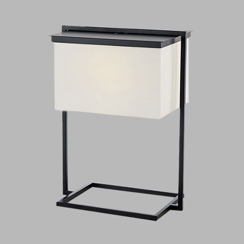 Metal Rectangle Frame Desk Light Minimalist 1-Head Black and White Fabric Night Table Lamp