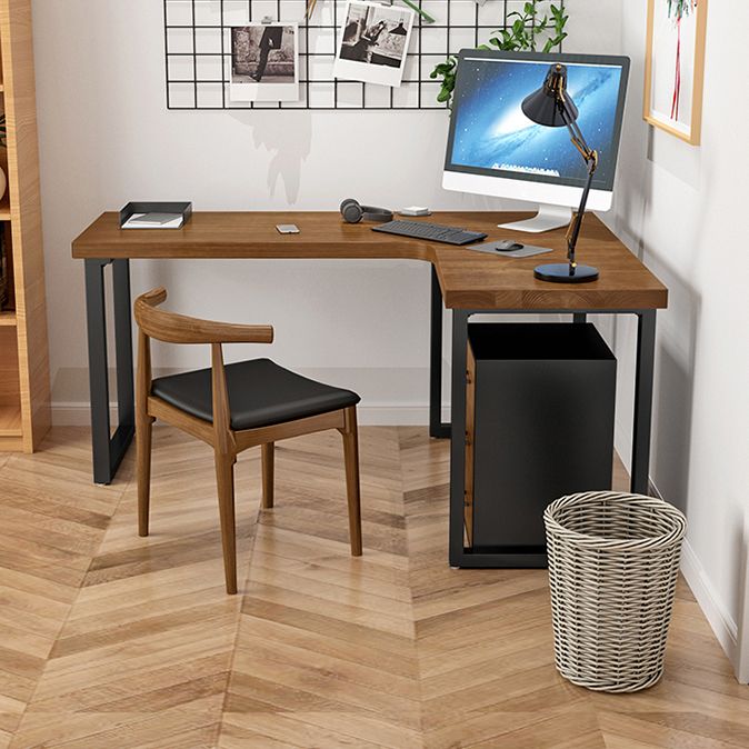 Solid Wood Pedestal Writing Desk Industrial L-Shape Office Desk