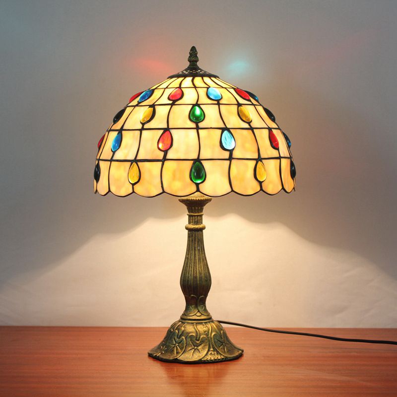 1 Head Table Lamp Decorative Dome Shade Stained Glass Nightstand Light for Living Room