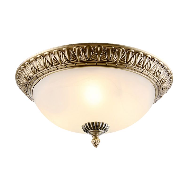 White Glass Brass Ceiling Fixture Dome 2/3-Light Retro Style Flush Mount Lighting, 12 "/16" /19.5 " Largeur