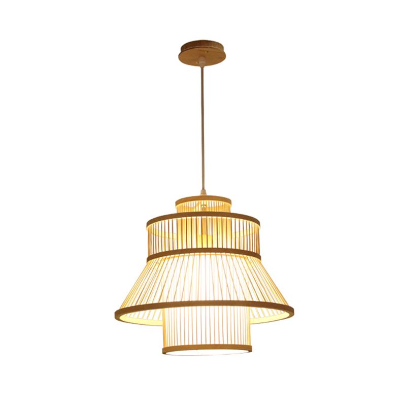 Minimalist Handcrafted Suspension Lighting Bamboo 1 Head Tea Room Pendant Ceiling Light in Wood