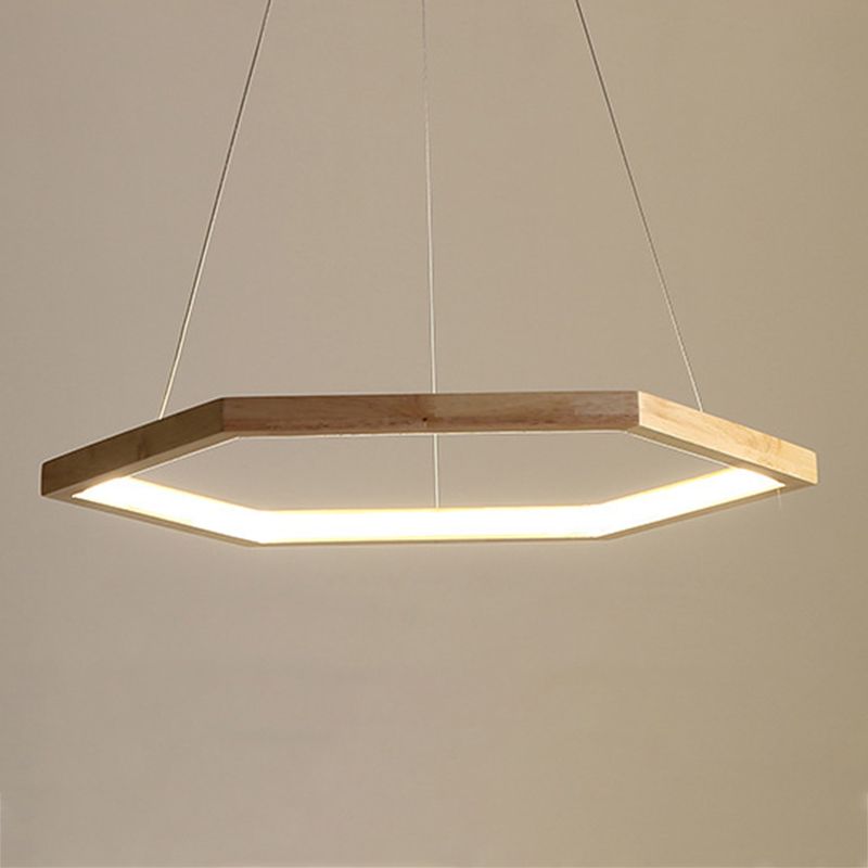 1 Light Geometric Pendant Lighting Modern Style Wood Drop Lamp