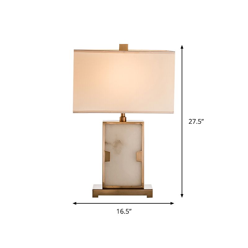 Lampada da scrivania rettangolare bianca Modernismo 1 Bulbo Fabric Light con base in metallo oro