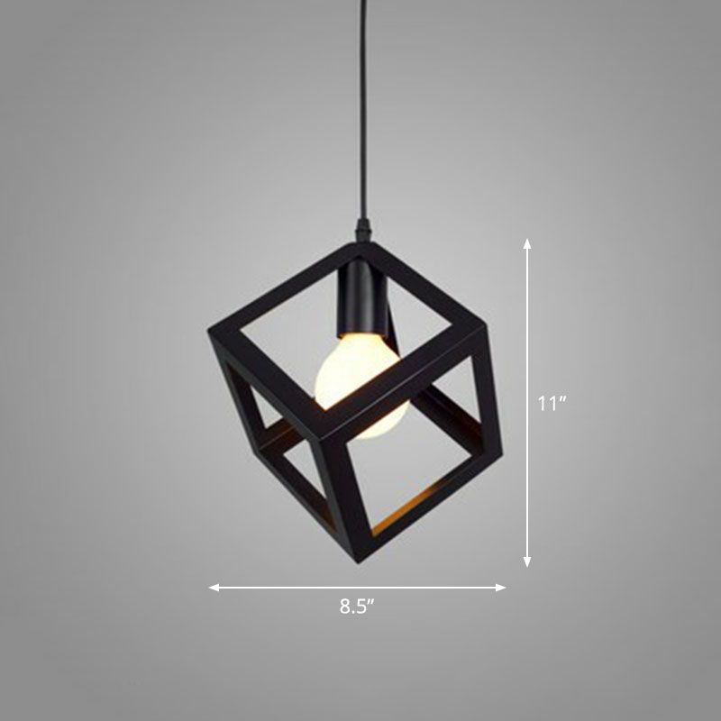 Geometric Cage Iron Hanging Light Simplicity 1 Bulb Corridor Pendant Light Fixture in Black