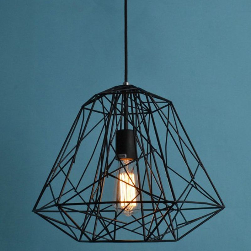 Geometric Restaurant Pendant Light Fixture Industrial Metal Black Hanging Ceiling Light