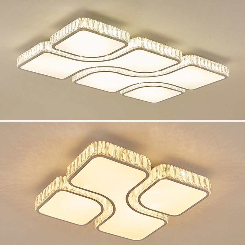 Montaggio a filo a LED rettangolare bianco in moderno luce di cristallo in stile di lusso per soggiorno