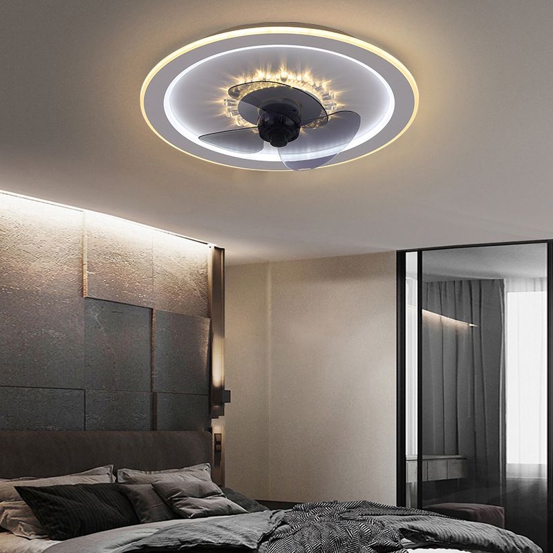 Modern Concise LED Ceiling Fan Light Iron Geometric Ceiling Fans with Acrylic Shade