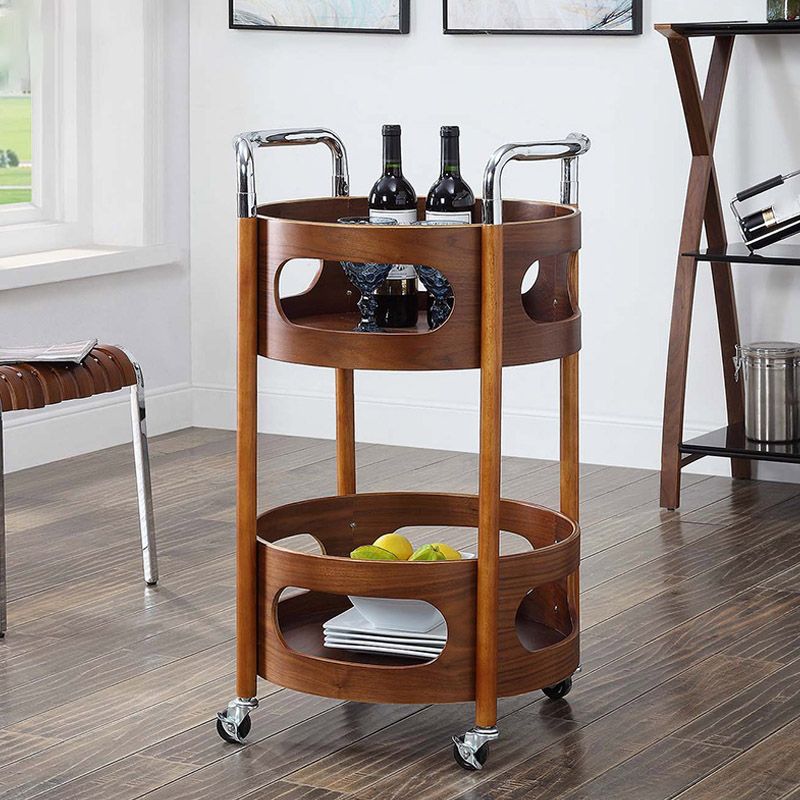 Solid Wood Prep Table Modern Rolling Kitchen Trolley with Wine Storage