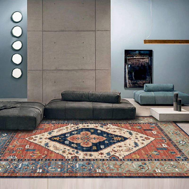 Alfombra de medallón tradicional alfombra de poliéster marroquí de poliéster alfombra resistente a manchas para sala de estar