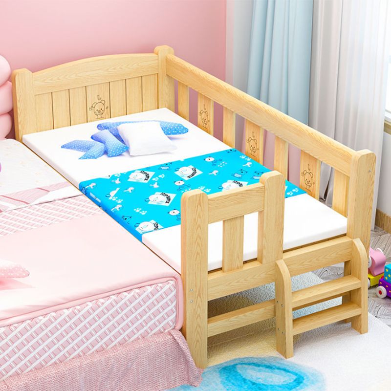 Solid Wood High Kids Bed Natural Slat Bed with Detachable Guardrails