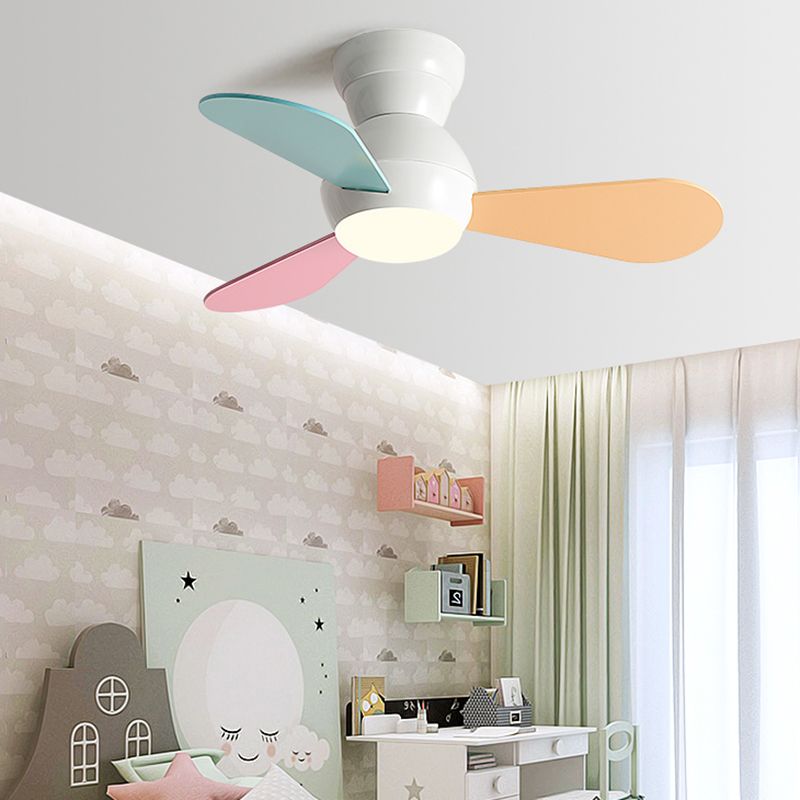 Kids Style Spherical LED Fan Light Frequency Conversion Bedroom Semi Flush Ceiling Light