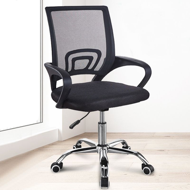 Modern Desk Chair in Black Mesh Computer Chair Mid-Back Chair with Wheels