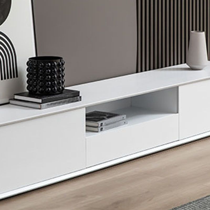 Wood TV Stand Console with Drawers, Modern TV Stand in White