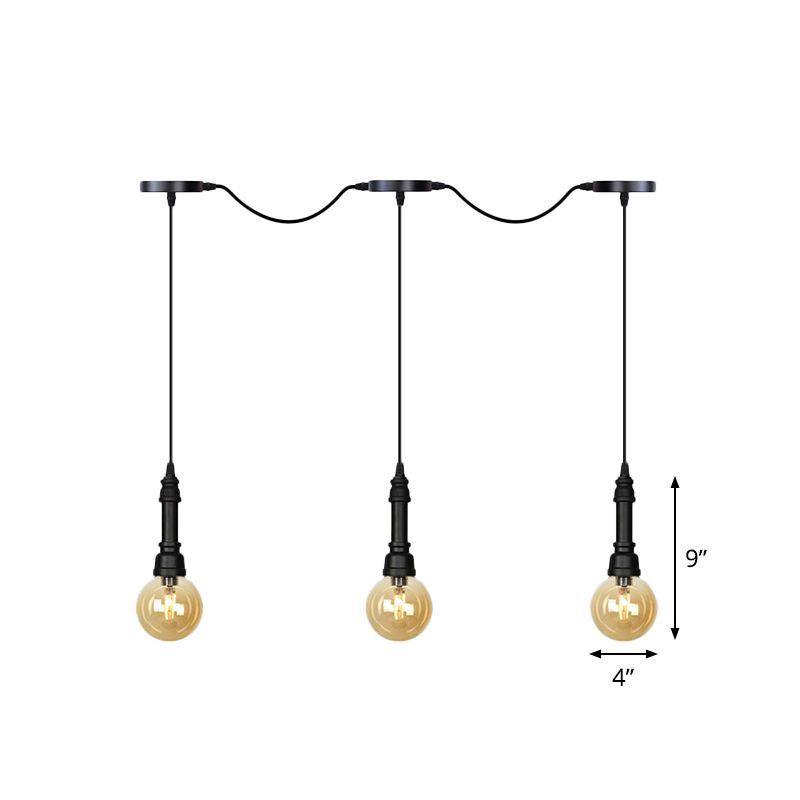 Bola de vidrio ámbar múltiples luz colgante vintage 3/5/7 lámpara de cafetería lámpara de techo led en negro en negro