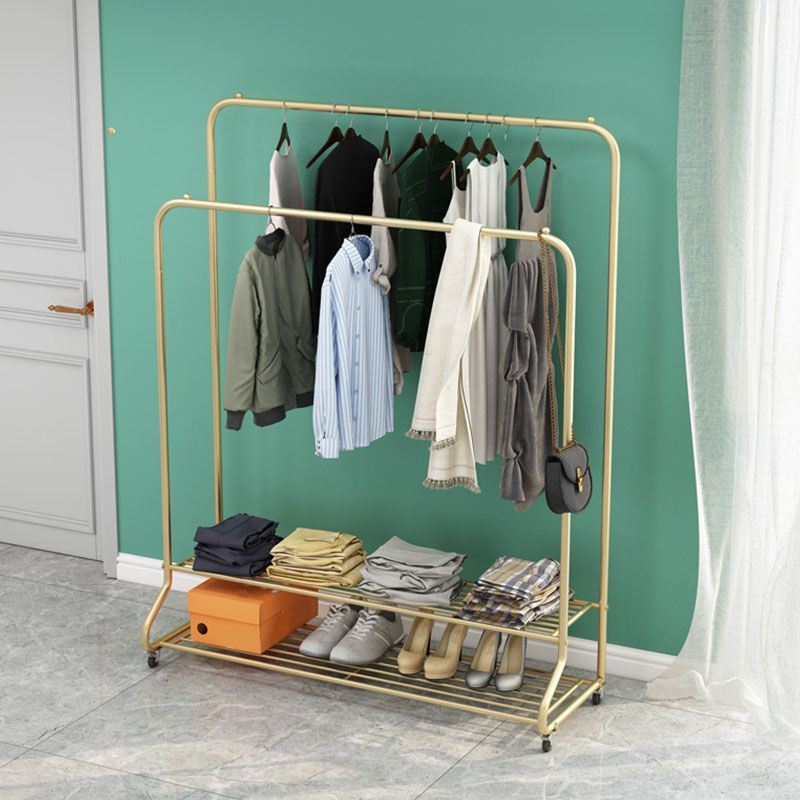 Modern Free Standing Castors Clothes Hanger Coat Rack with Storage Bench