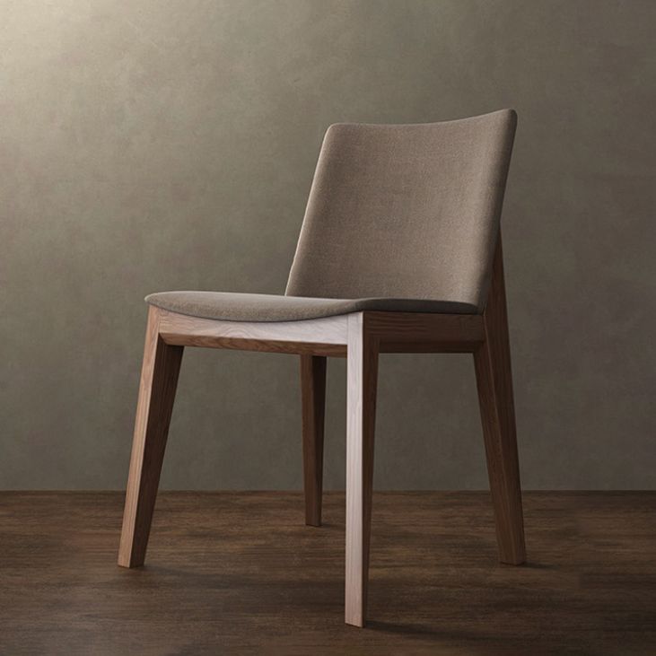 Scandinavian Oak Parsons Side Chair Linen Dining Chair with Natural Legs