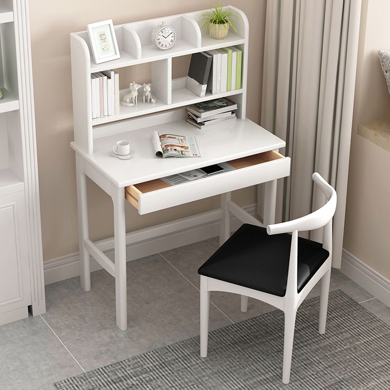 Modern Solid Wood Office Desk Bedroom Task Desk with 5 Shelfs and 1 Drawer