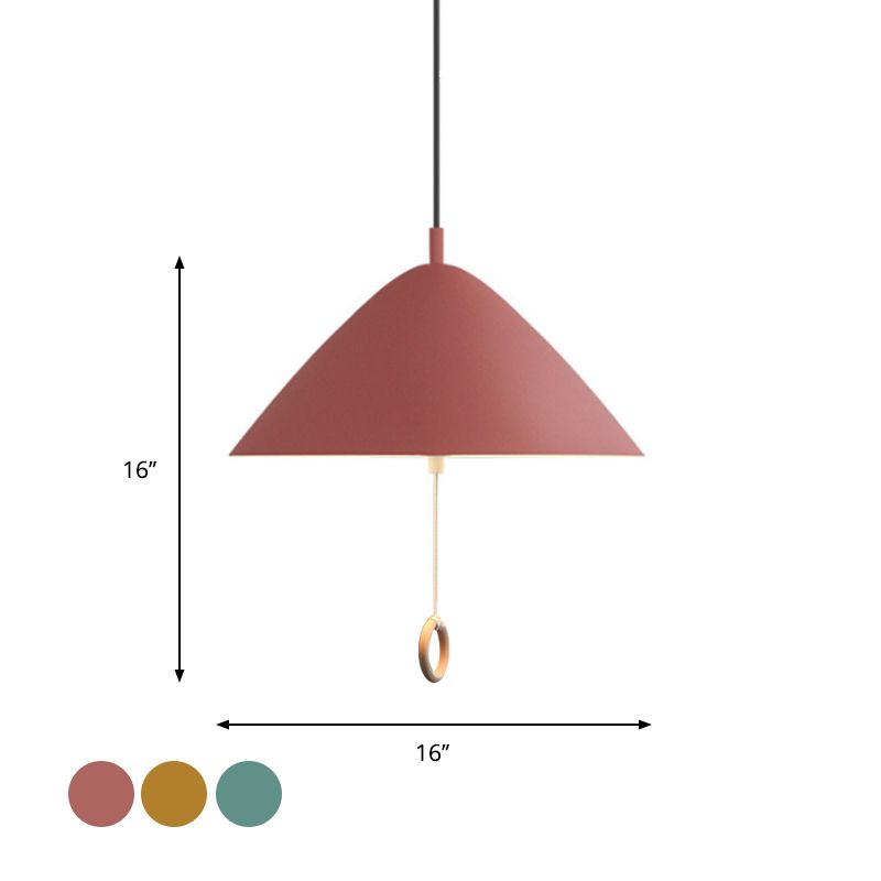 Conical Pull-Chain Hanging Pendant Macaron Metal 1 Bulb Dining Room Ceiling Suspension Lamp in Yellow