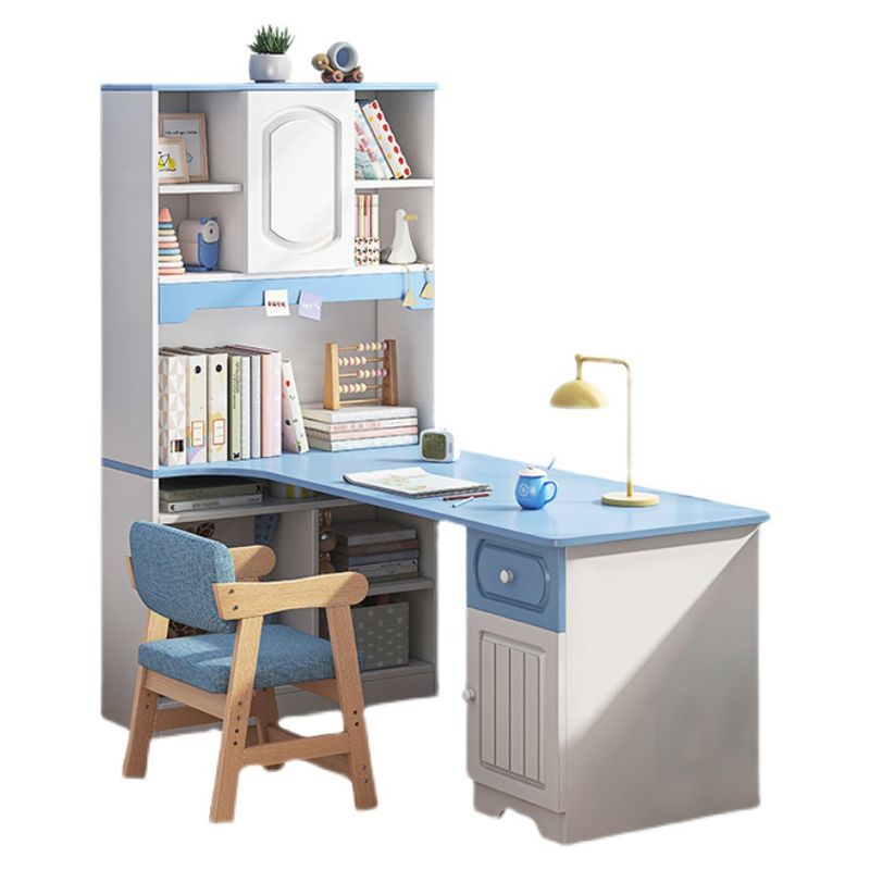 Contemporary Corner Writing Desk Manufactured Wood Home Desk With Bookshelf