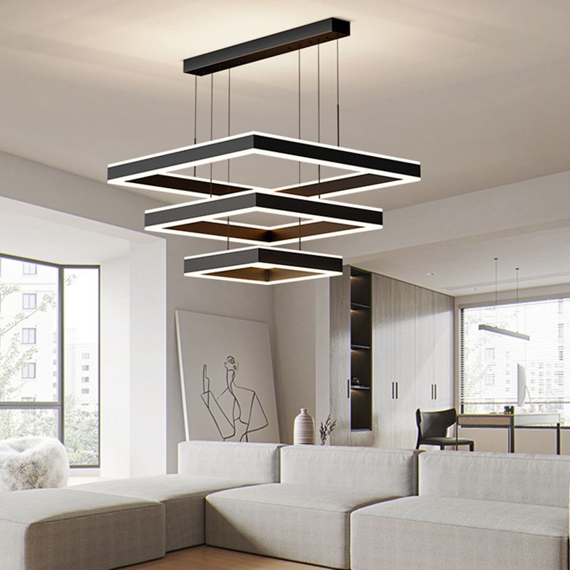 Modern Layered Chandelier Metal Square LED Chandelier Pendant for Living Room