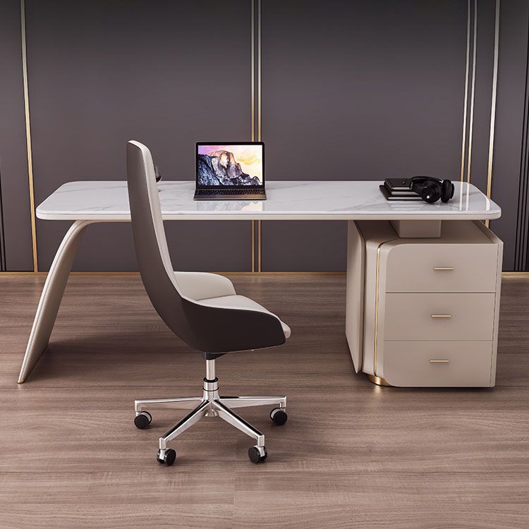 3 Drawers Task Desk Rectangular Shaped Office Desk in White for Office