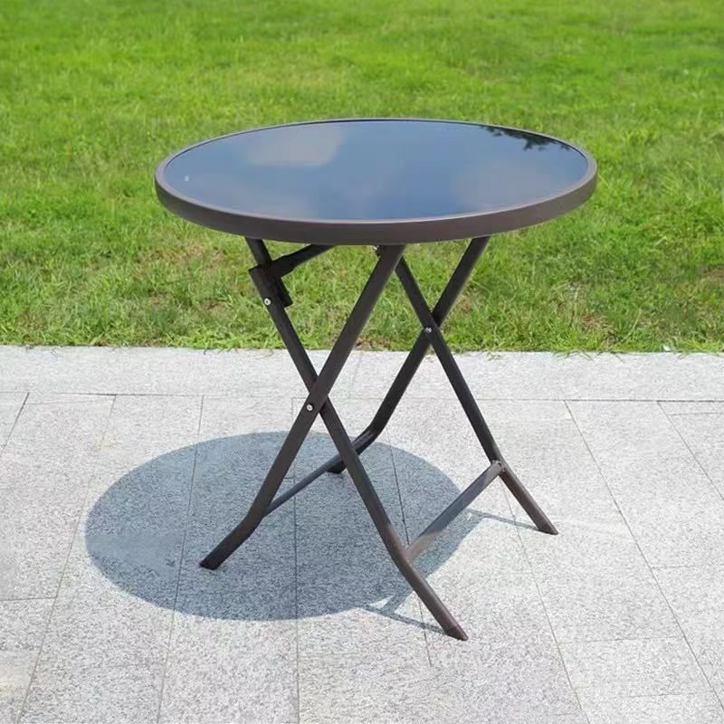 Industrial Geometric Coffee Table Metallic Patio Table in Black