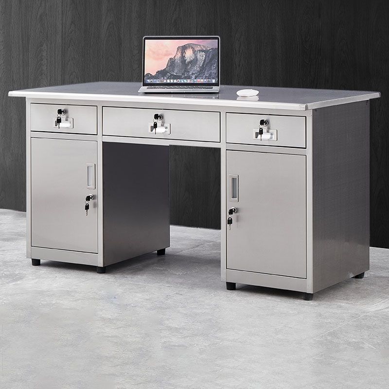 Rectangular Shaped Writing Desk Stainless Steel in Silver for Office