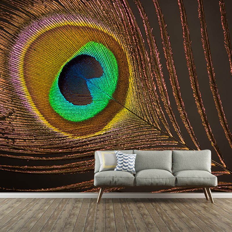 Decorative Wall Mural Peacock Feather Printed Sitting Room Wall Mural