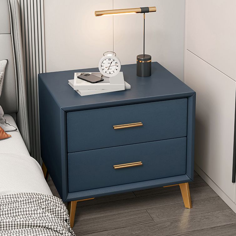 Leather Bed Nightstand Classic Glam Bedside Cabinet with Drawers