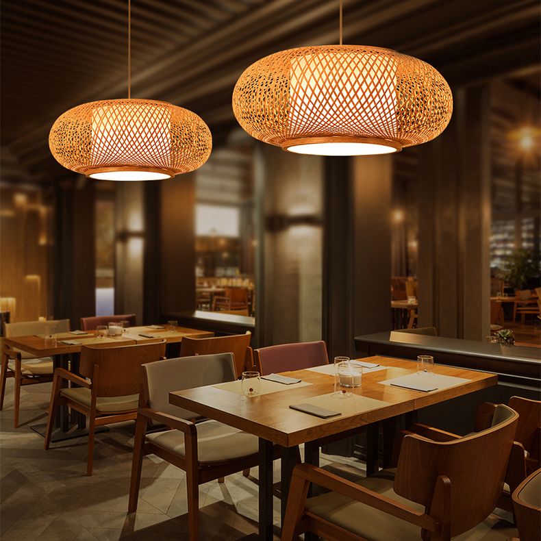 Asia Lantern Pendant Lighting Bamboo 1 Restaurant de bulbe Lumière suspendue en bois