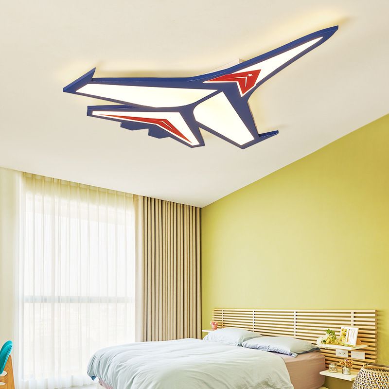 Navy Blue Airplane Flush Ceiling Light Cartoon Acrylic LED Flush Mount for Child Room