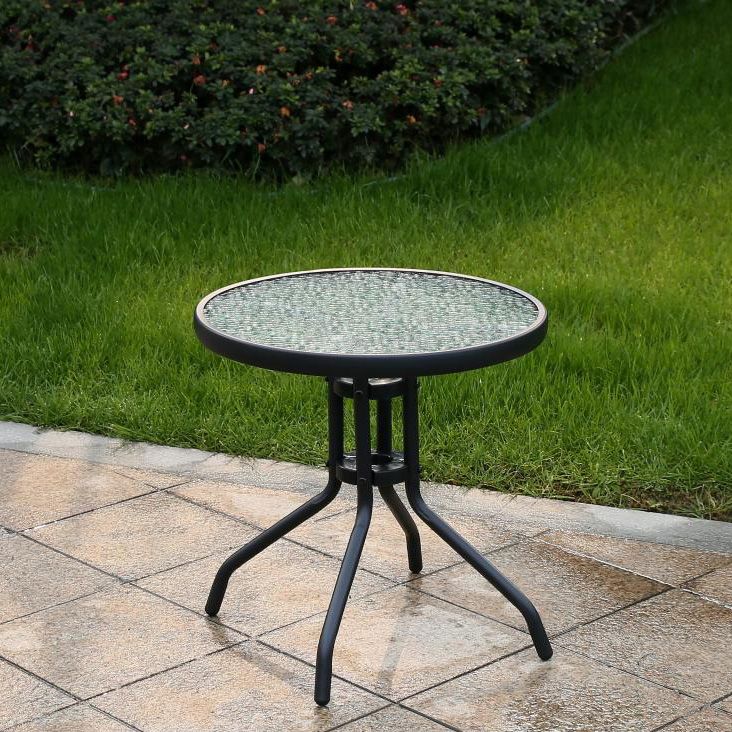 Minimalistic Round Coffee Table Glass and Metallic Patio Table