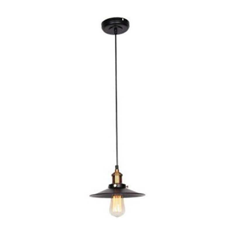 1 Light Saucer Pendant Lamp Vintage Industrial Black Metal Warehouse Hanging Lamp