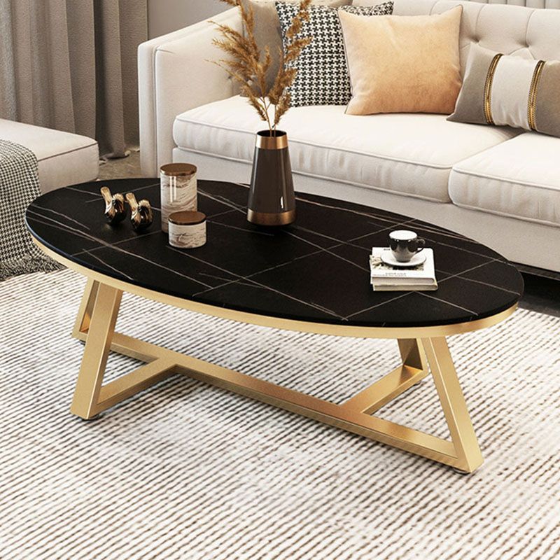 Faux Marble and Stone Coffee Table Cross Legs Cocktail Table