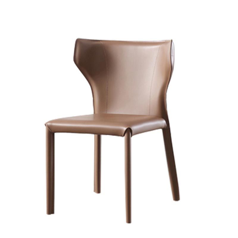 Contemporary Leather Dining Chair Wingback Side Chair in Matte Finish with Steel Legs