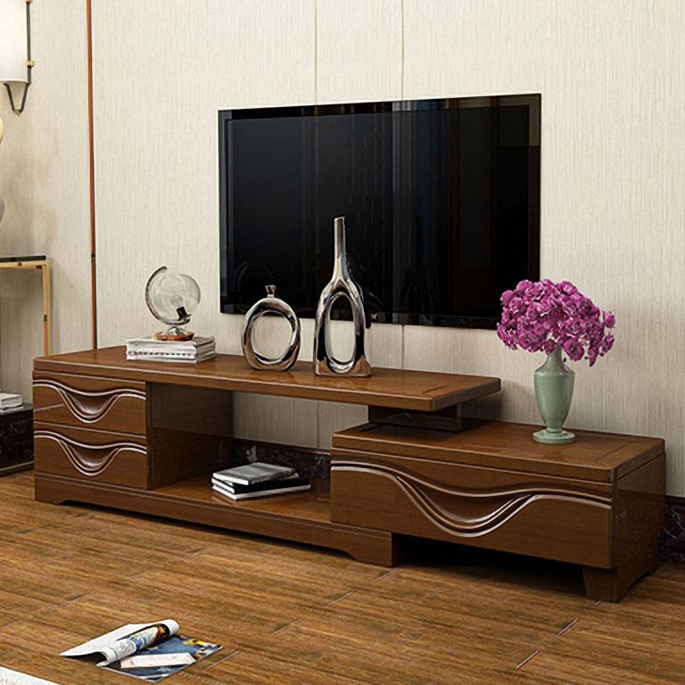 Traditional TV Media Stand with Drawers Rubberwood Media Console