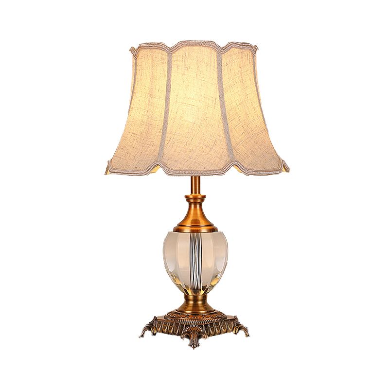 Contemporaneo 1 tavolo da testa leggero beige ampio bagliore lampada da scrivania con tonalità in tessuto