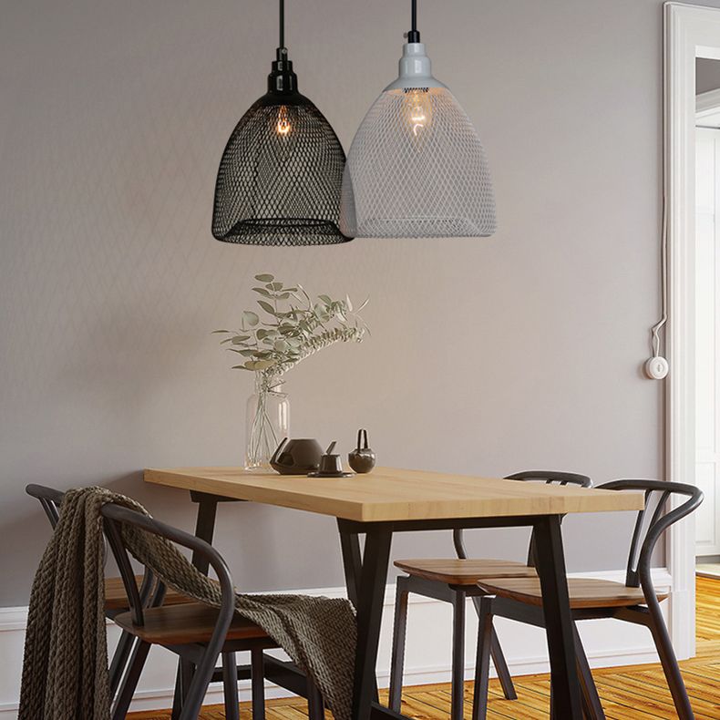 Bell Metal Pendant Light Industrial One Bulb Dining Room Hanging Ceiling Light in Black/White/Copper