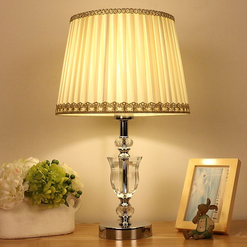 White Cone Night Table Lamp Modern Style 1 Head Urn-Shaped Crystal Nightstand Light