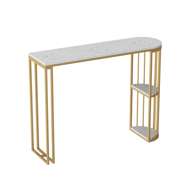 Glam Marble Table with Oval Table Top Gold Double Pedestal Table with 42-inch Height