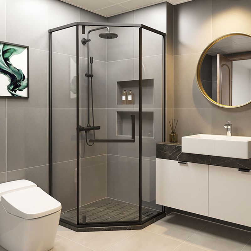 Contemporary Black Shower Enclosure Neo-Angle Semi-Frameless Clear Shower Enclosure